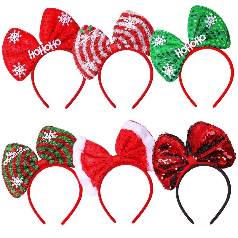 5267 6 Pack Christmas Bow Headband Party Hats Hair Hoop Holiday Decoration